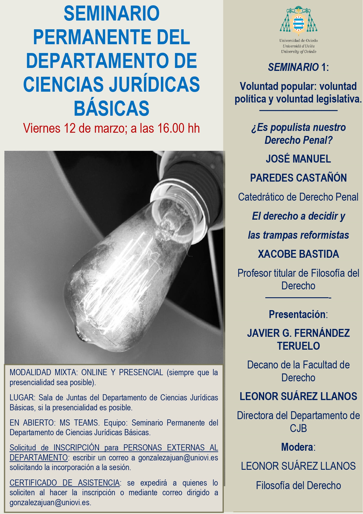 Seminario Permanente del Departamento de CJB Seminario Permanente del Departamento de CJB